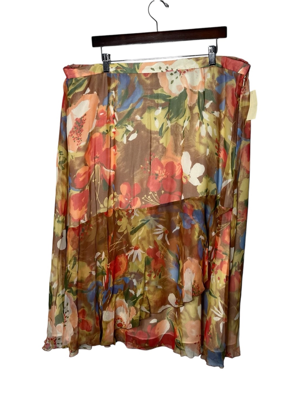 NEW Vintage Multicolored Boho Floral 100% Silk Skirt Fairycore Size 2X